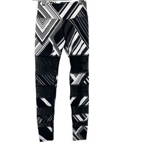 Brazil Wear Abstract Geometric Printed Mesh Panel Full Length Athletic Leggings
